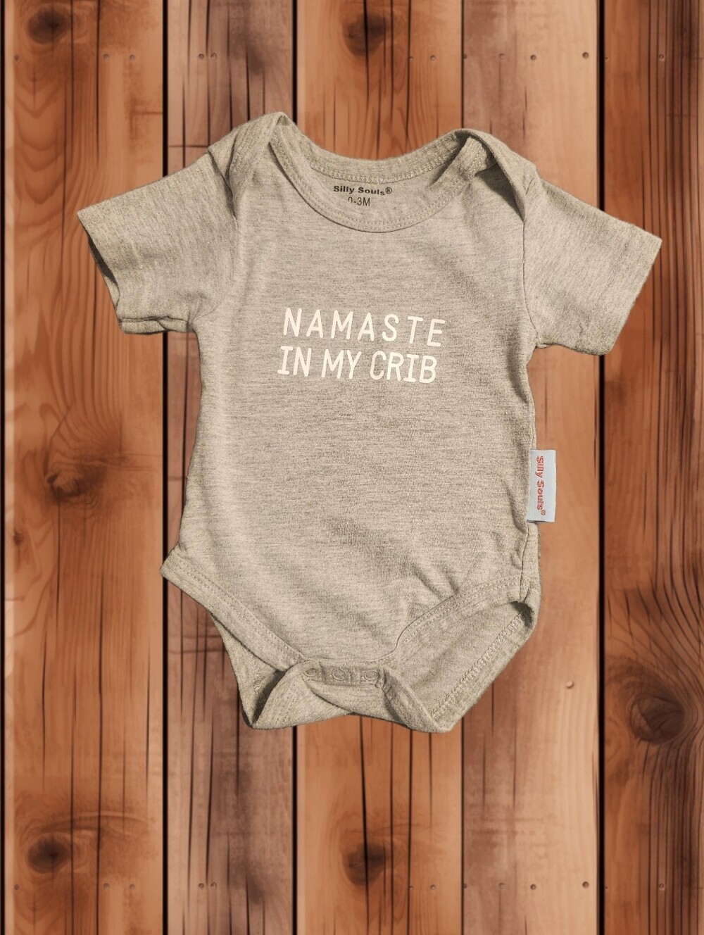 🔥5/$25🔥Silly Souls Funny Heather Graphic Bodysuit "Namaste In My Crib" 0-3M